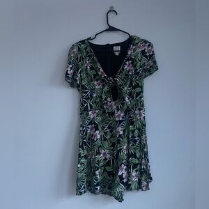 Blue Rain Tropical Floral Jumpsuit in Green and Black